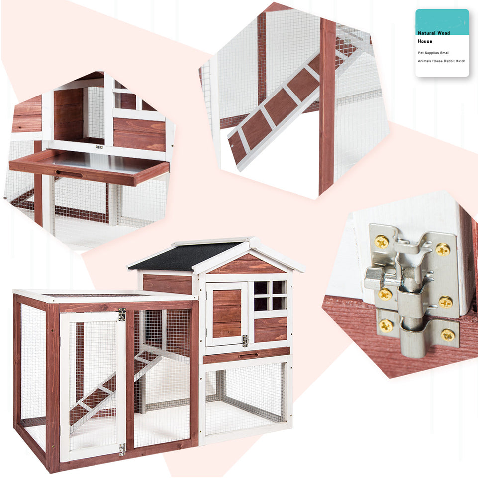 Wooden Pet House Rabbit Bunny Wood Hutch House Dog House Chicken Coops Chicken Cages Rabbit Cage,Auburn